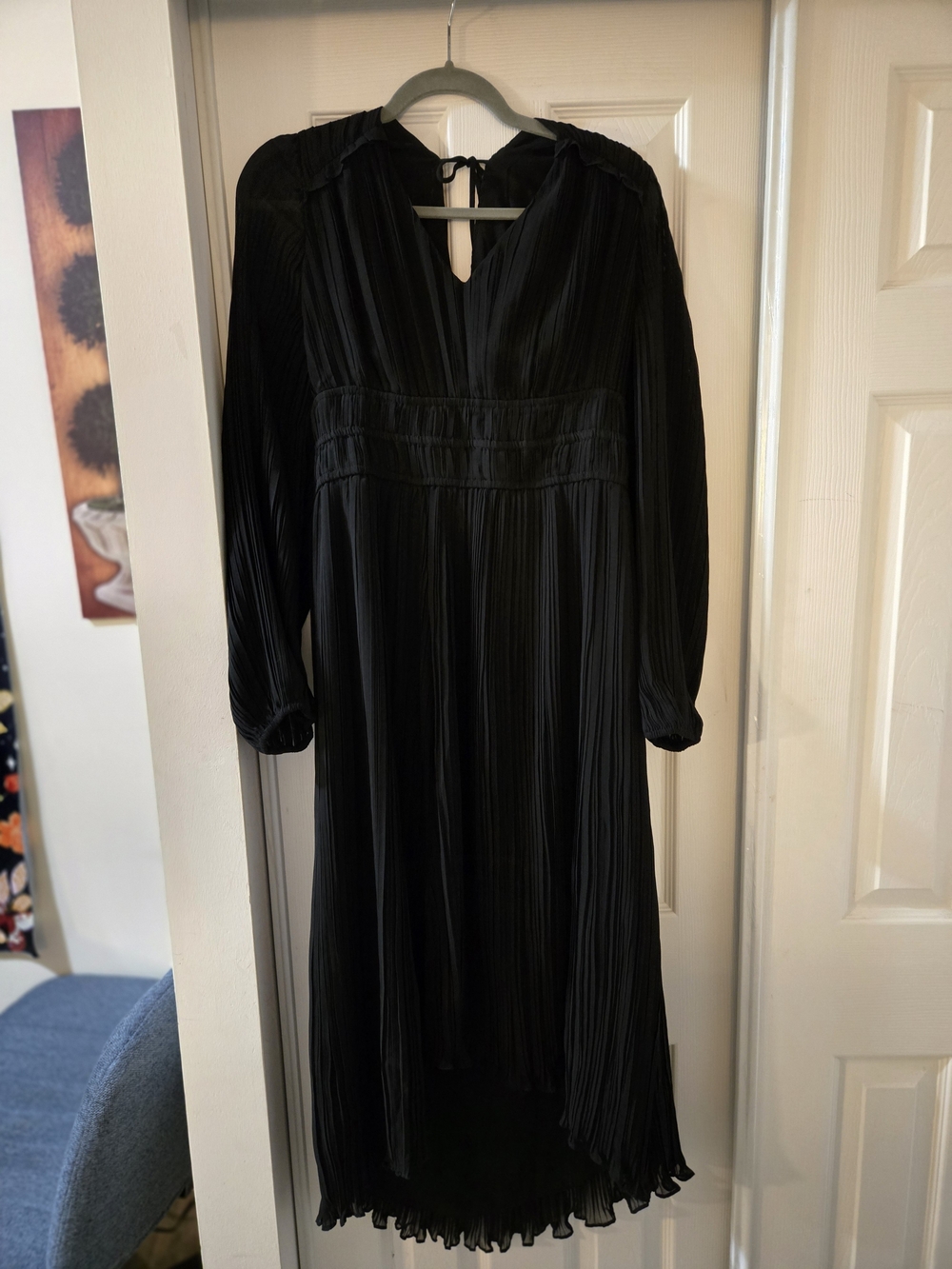 Current Air Black Pleated Long-Sleeve Midi Dress